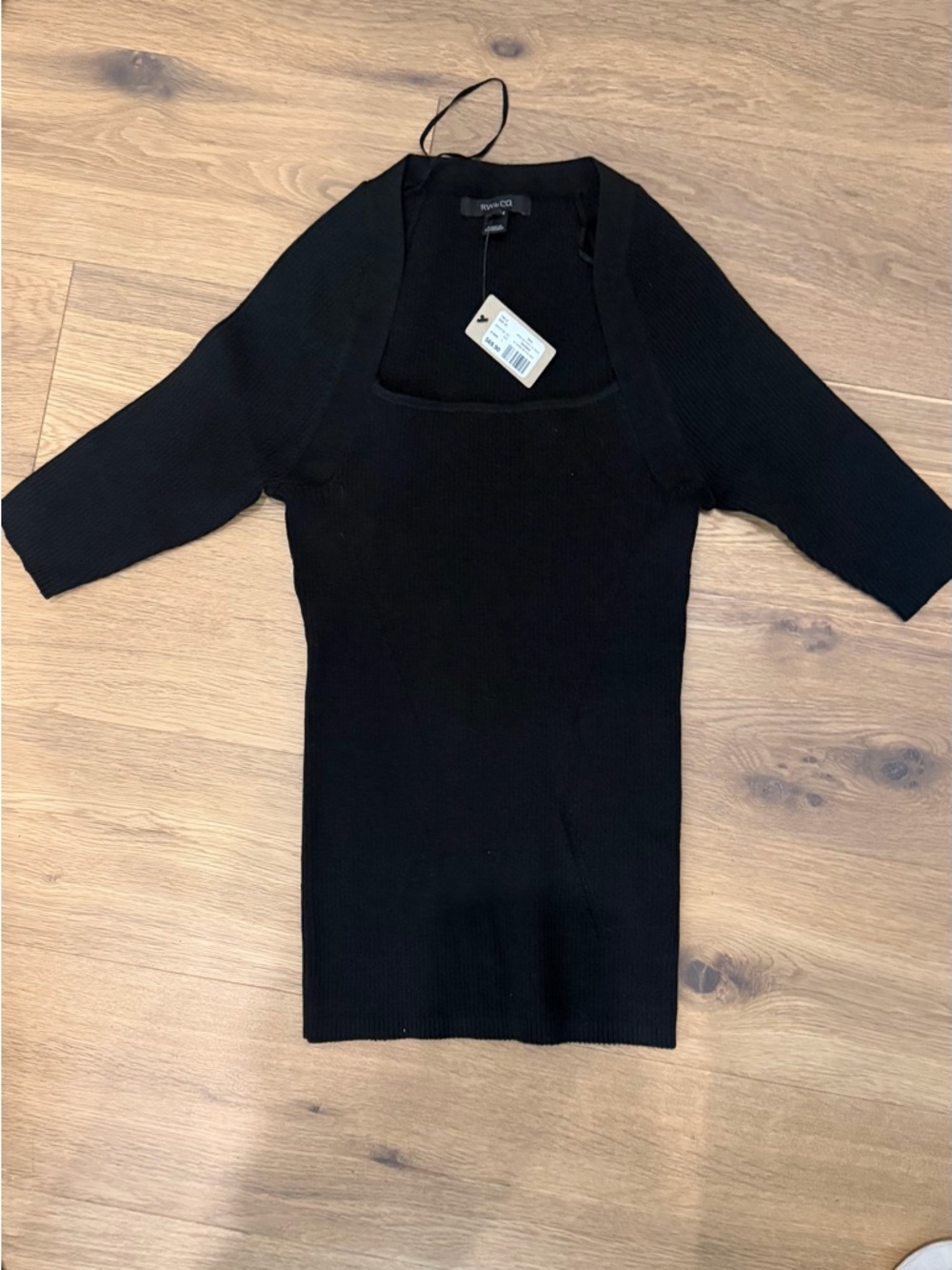 RW&CO. Black Ribbed Short Sleeve Square Neck Top